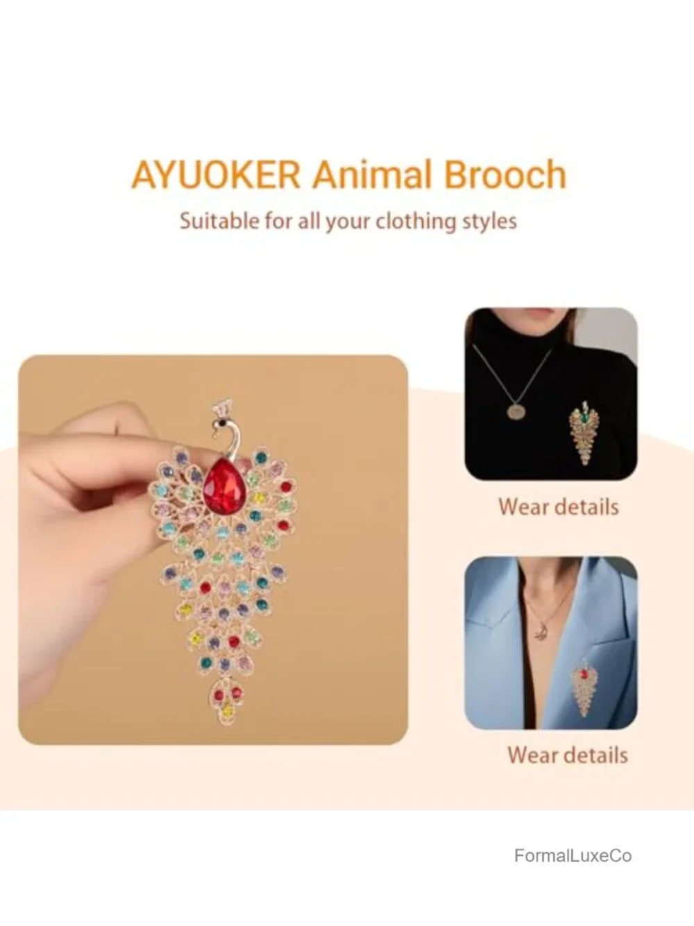 Crystal Peacock Brooch Pin Women's Vintage Alloy Jewelry Gift